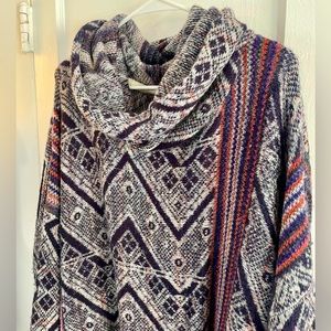 FREE PEOPLE Be The One Fringe Poncho Sweater Southwestern Print Great Condition